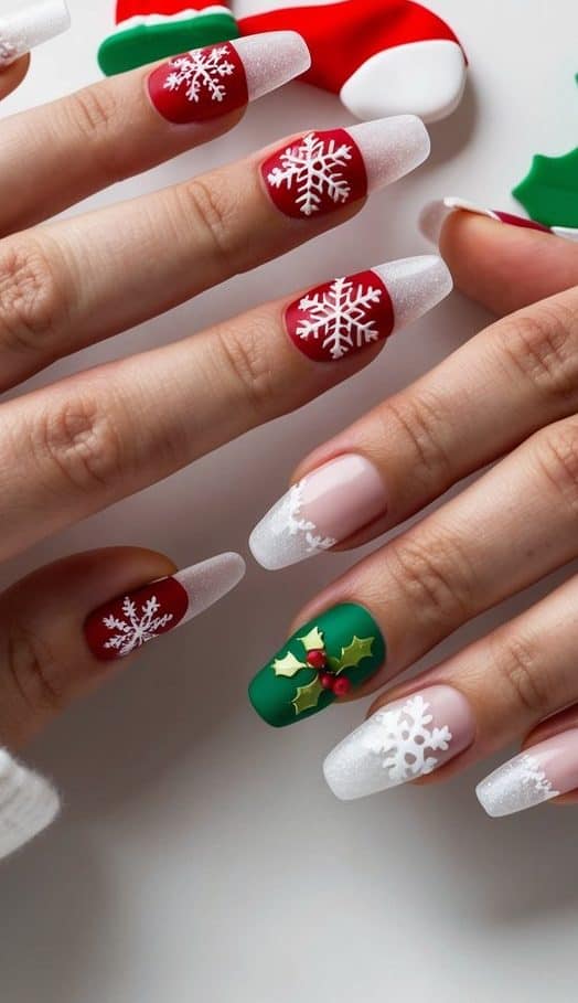 Dazzling frosted tips add a touch of winter magic to your festive manicure