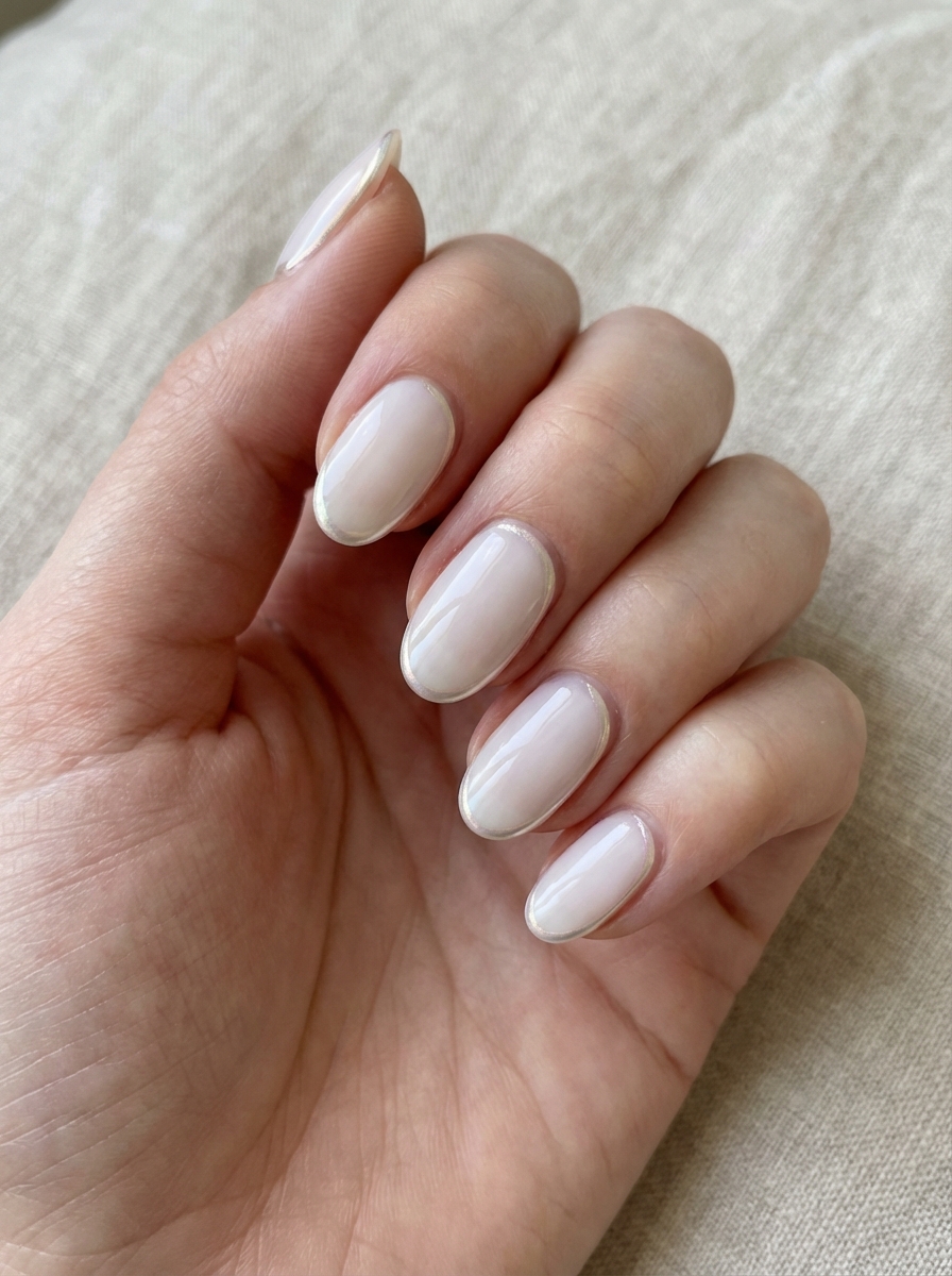 Elegant white micro-French manicure on natural nails as a simple spring nail art idea.