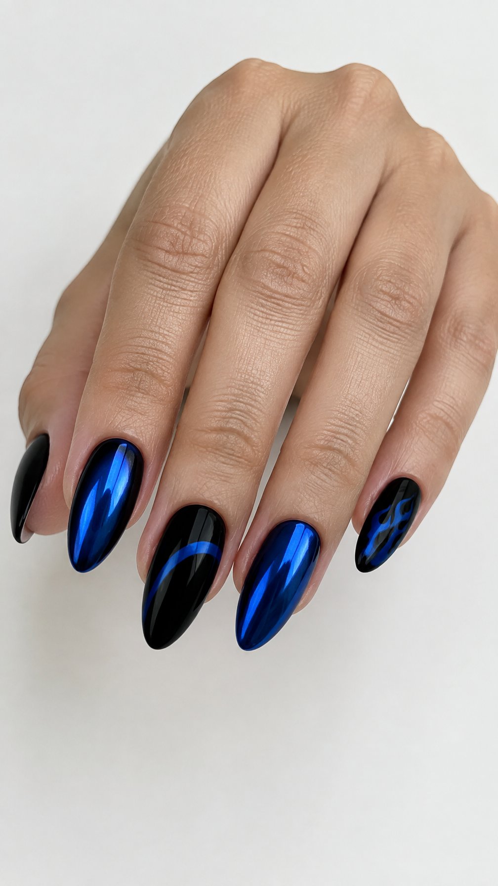 Glossy black and blue manicure