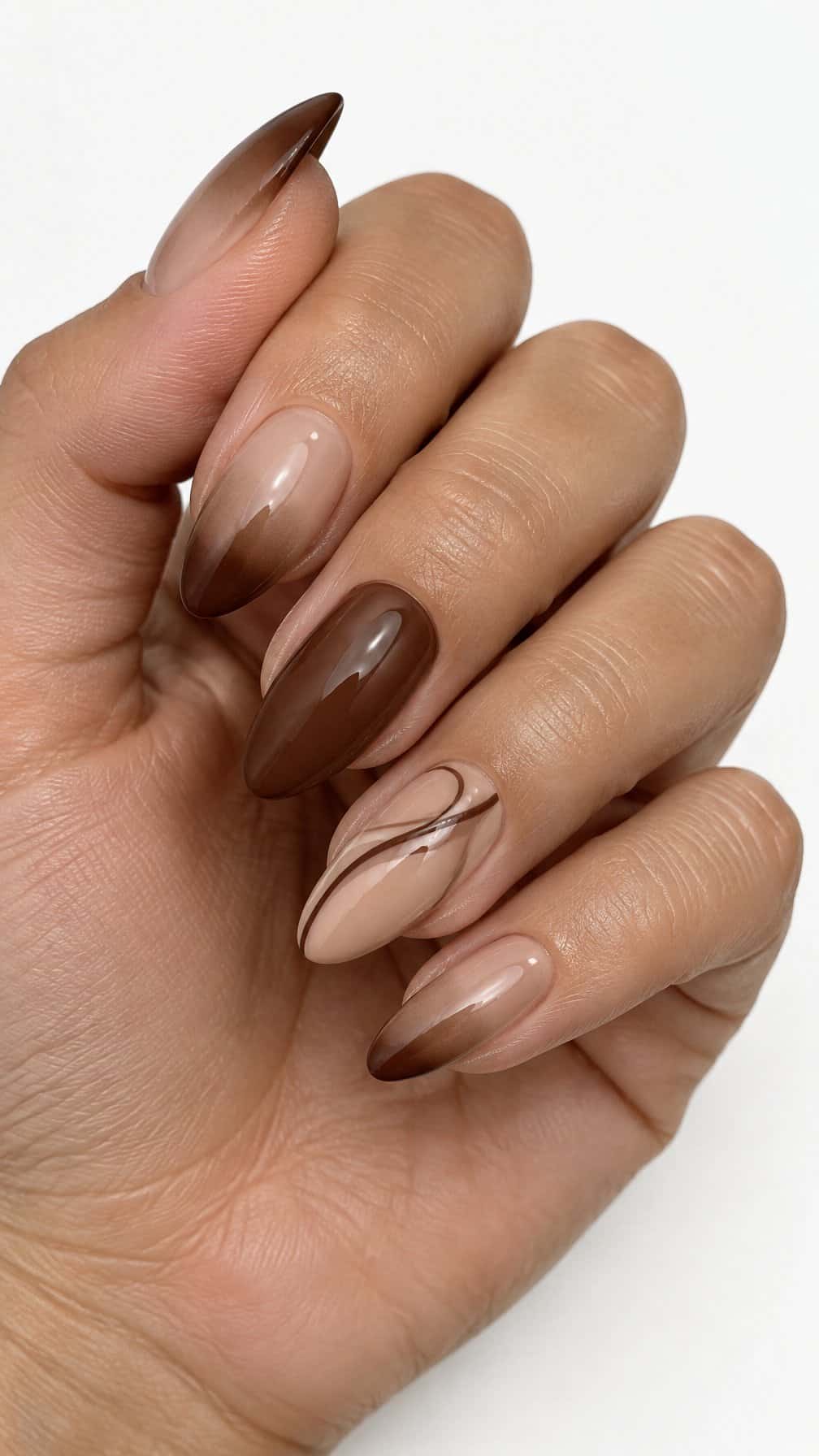 Chestnut brown and nude ombre gel nails