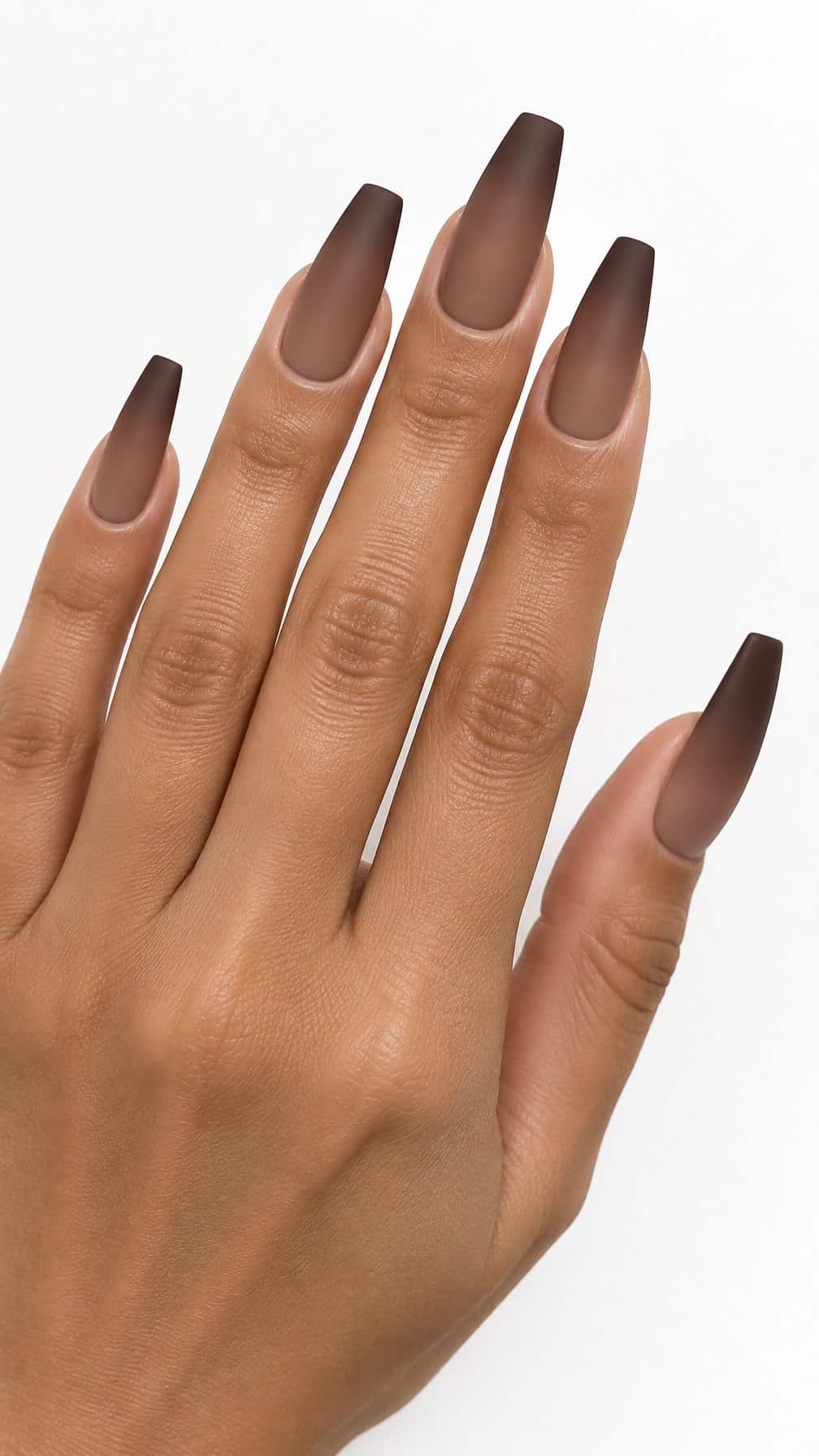 Long matte brown ombre coffin-shaped nails