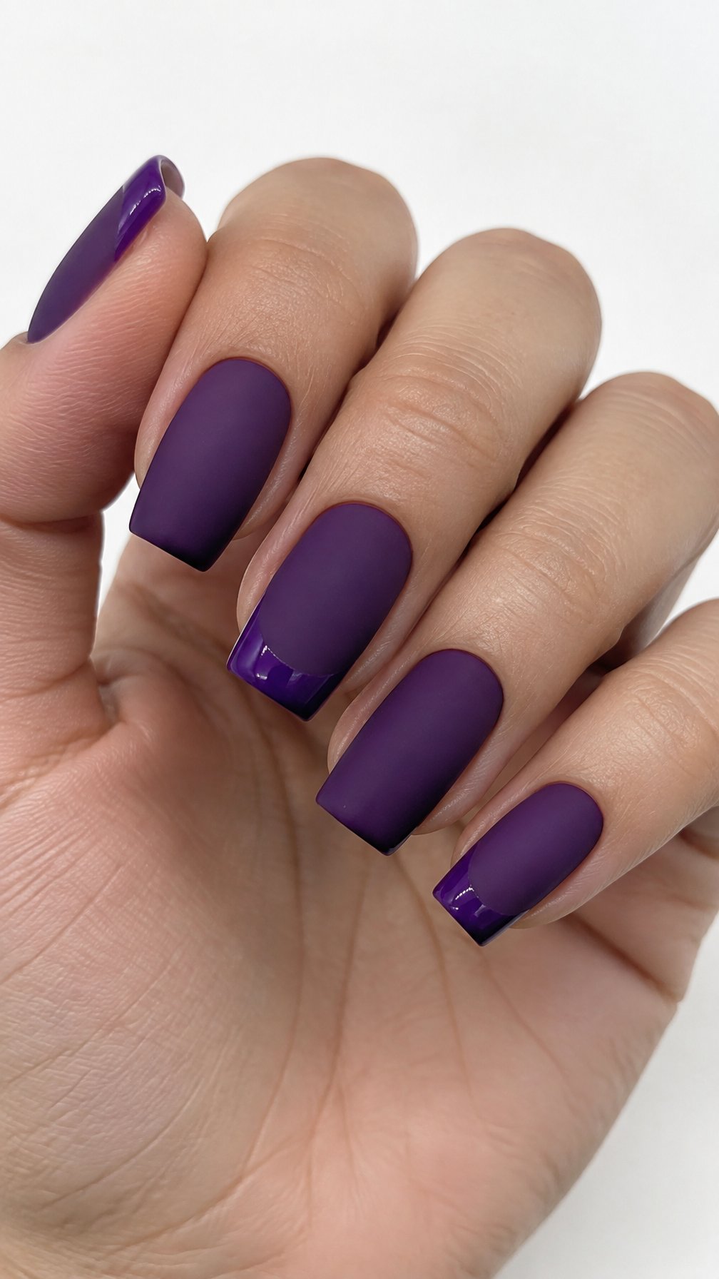Royal purple matte nails and glossy French tips