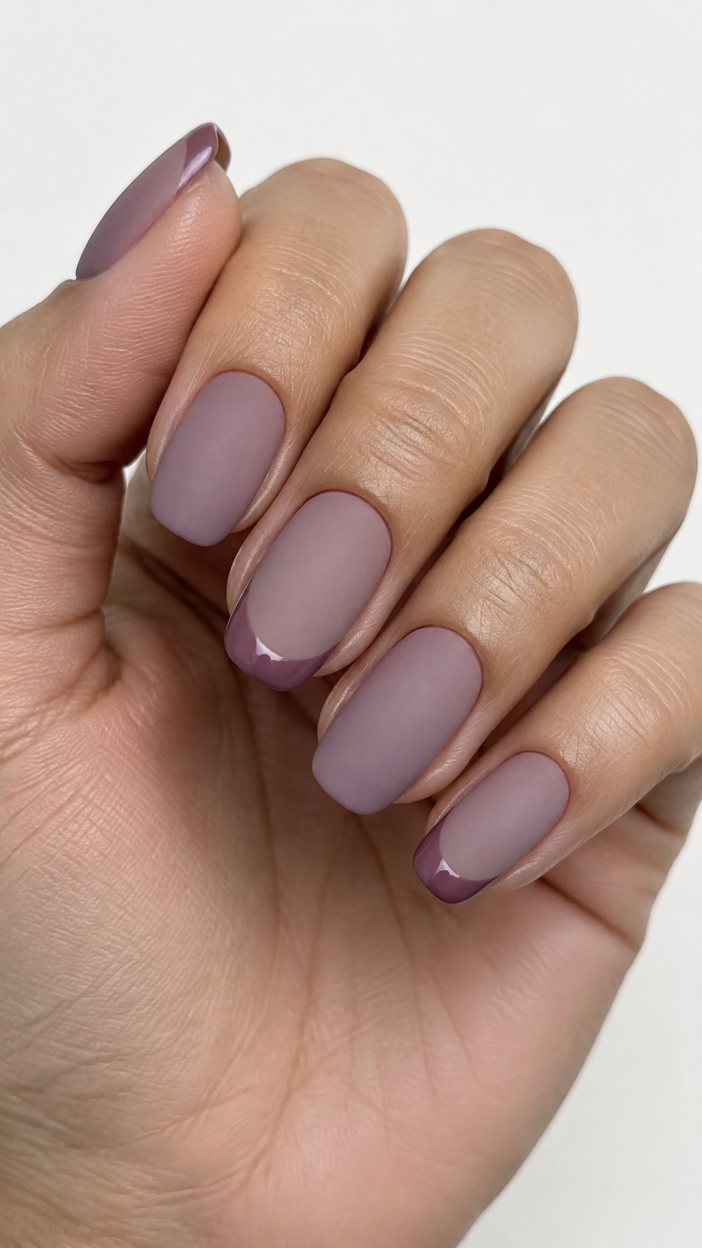 Matte mauve nails and glossy French tips