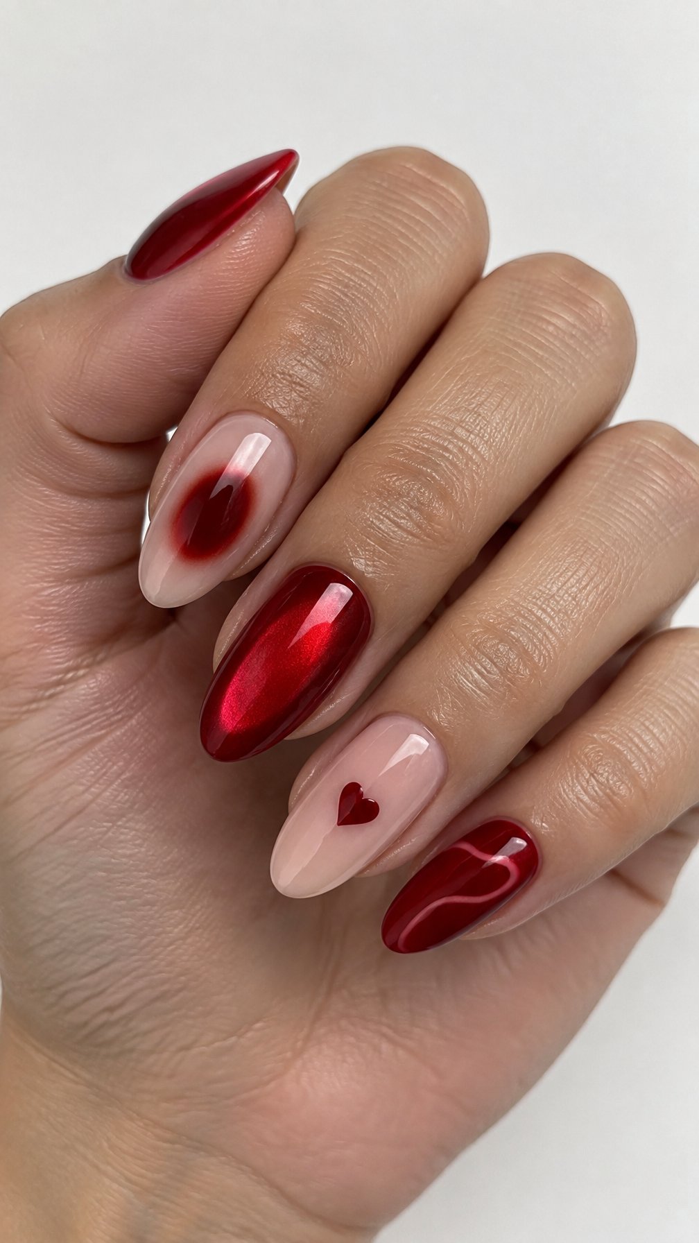 Glossy red chrome aura gel nails
