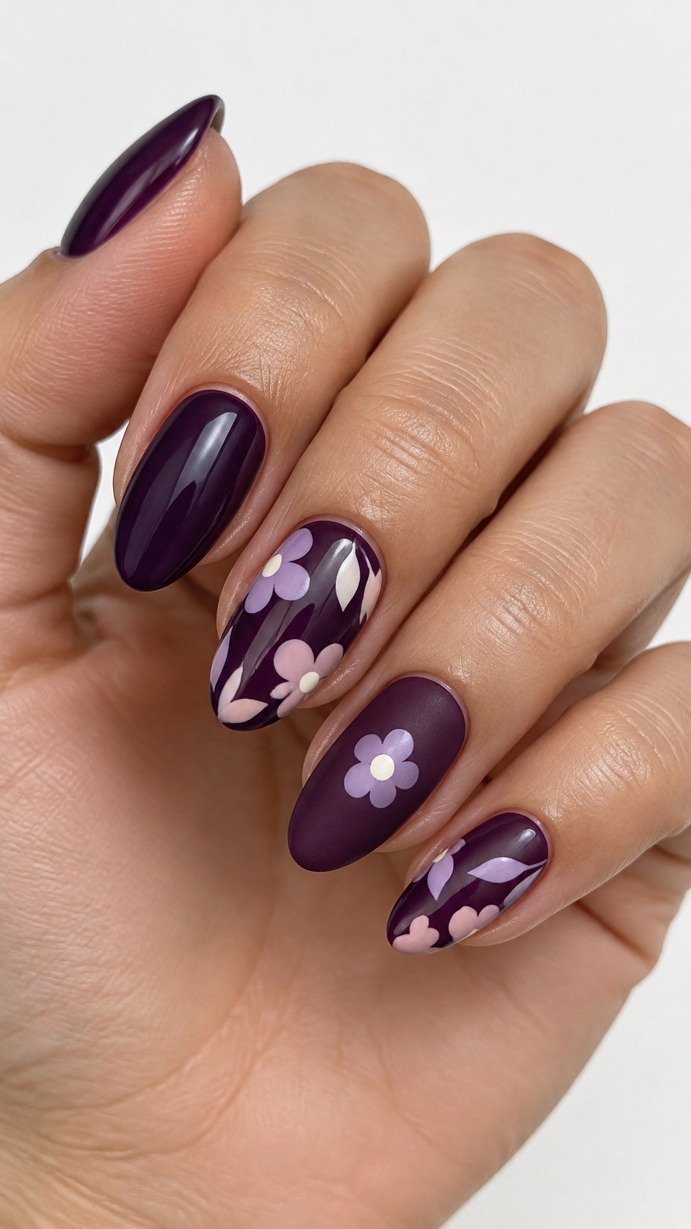 Purple floral manicure designs