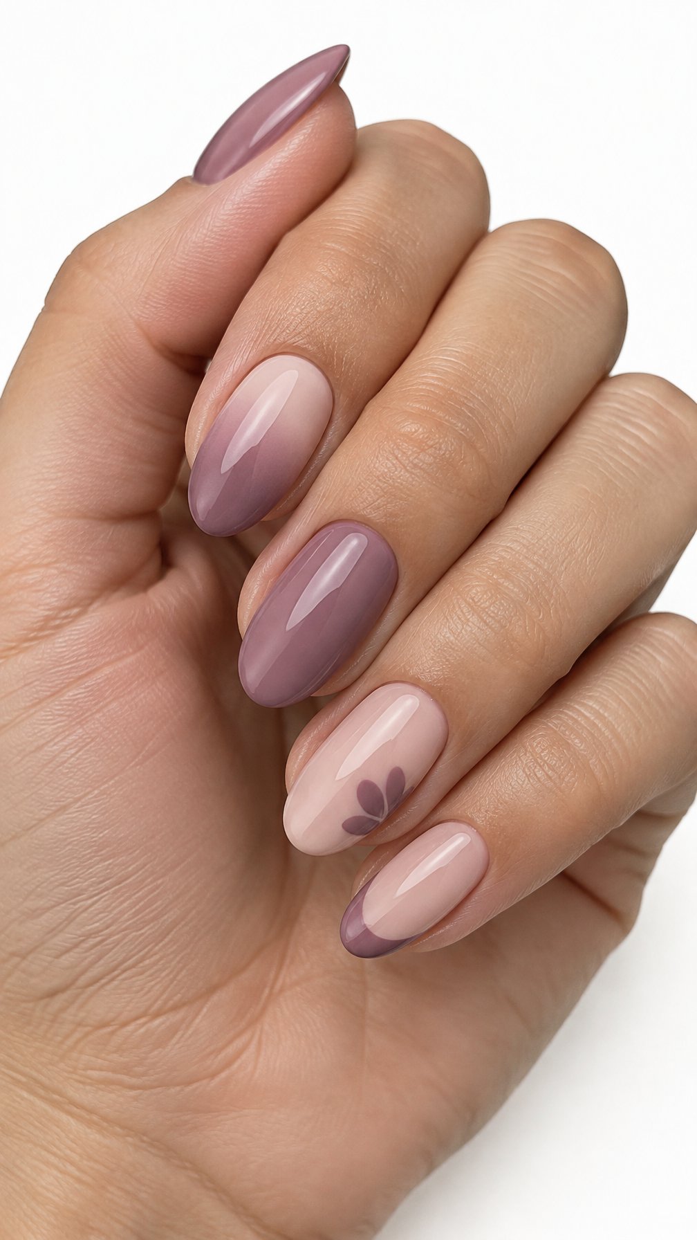 Glossy dusty mauve ombre gel nails