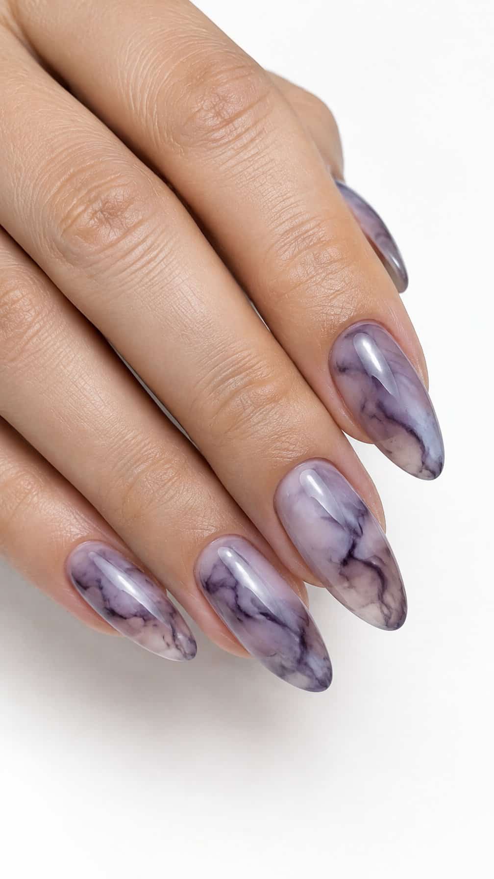 Glossy translucent purple marble nails